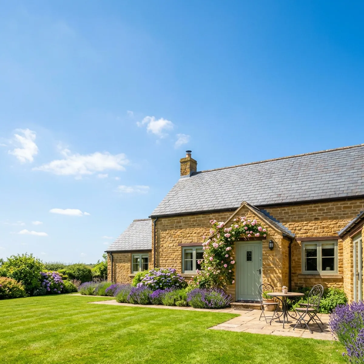Stone holiday cottage with lavender garden