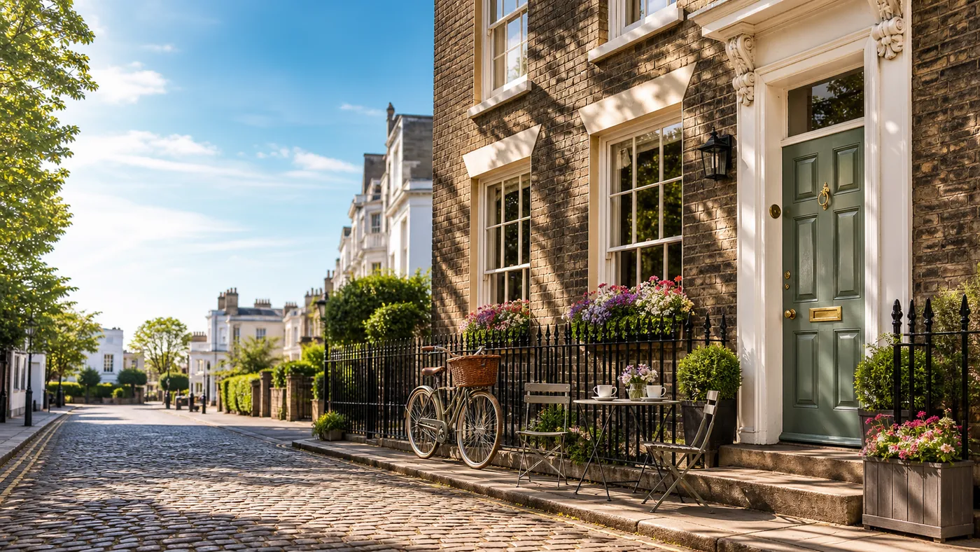 Brick townhouse holiday let on a cobbled street